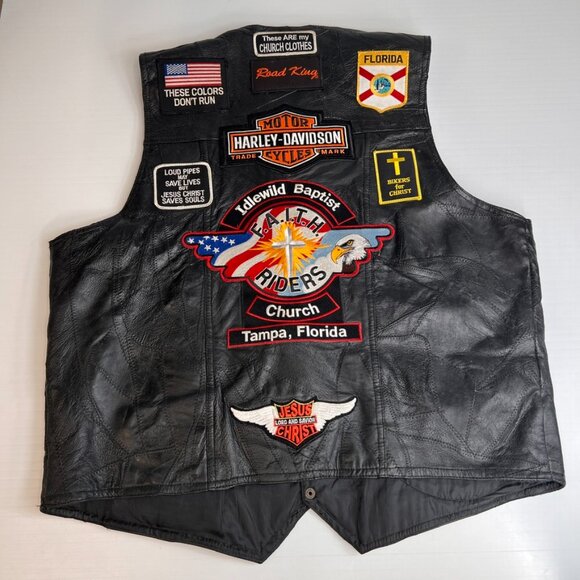 Navarre Vest Men Extra Large Leather Biker Church Collect Patch Pin Rare Core Ex - Picture 12 of 16